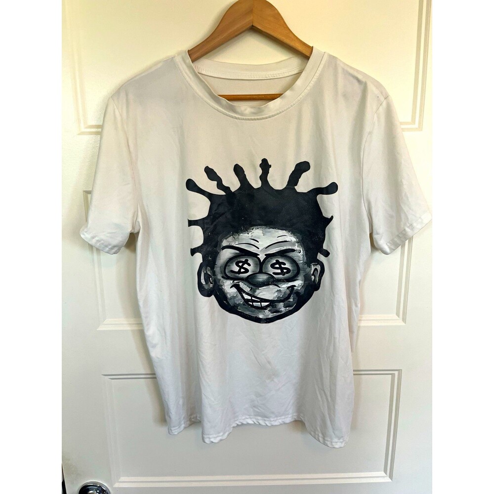 Men's White Graphic Print Crew Neck Short Sleeve T-Shirt Regular Size S/M